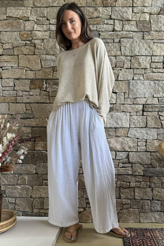 Loom & Thread Pin Tuck Pant White /41=